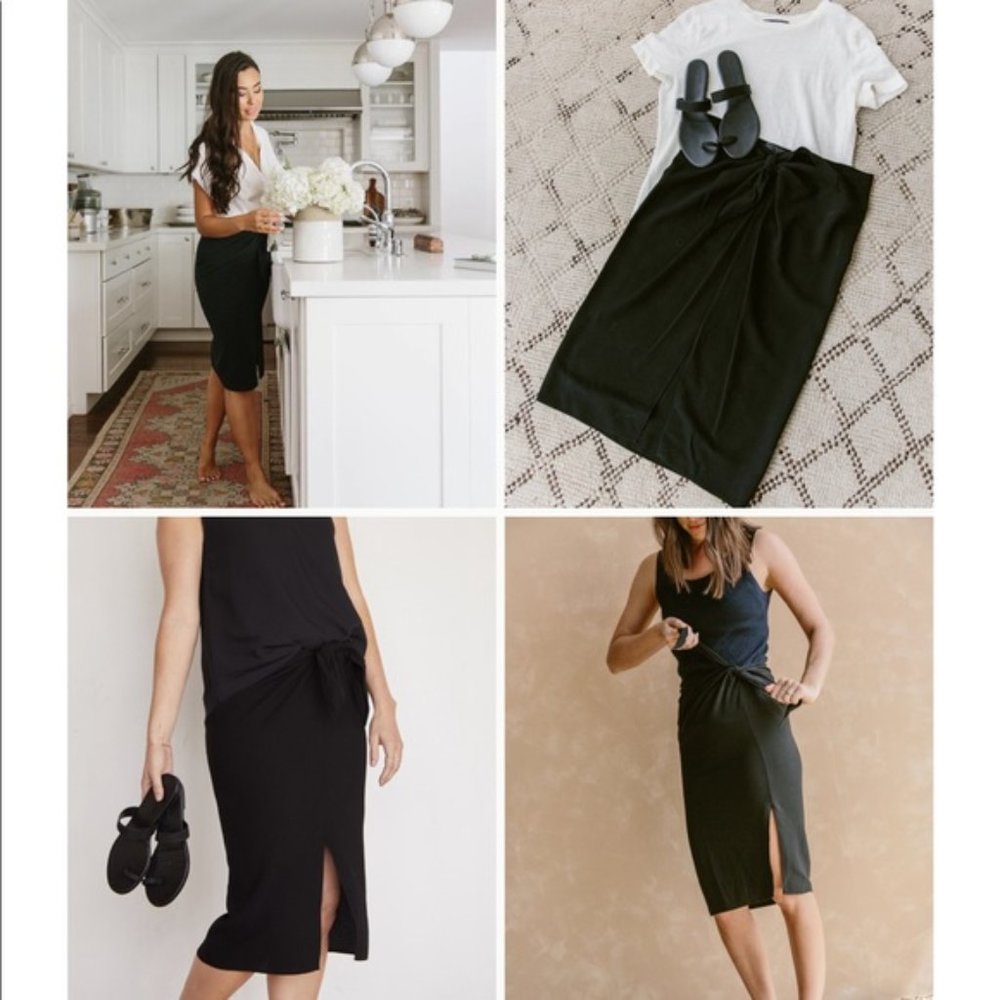 Jenni Kayne NWT S Crepe Tie Midi Skirt Black Wrap Style Neutral Minimalist